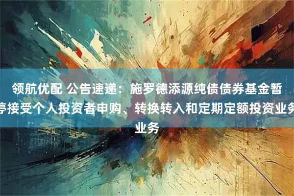 领航优配 公告速递：施罗德添源纯债债券基金暂停接受个人投资者申购、转换转入和定期定额投资业务