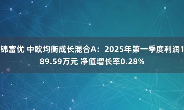 锦富优 中欧均衡成长混合A：2025年第一季度利润189.59万元 净值增长率0.28%
